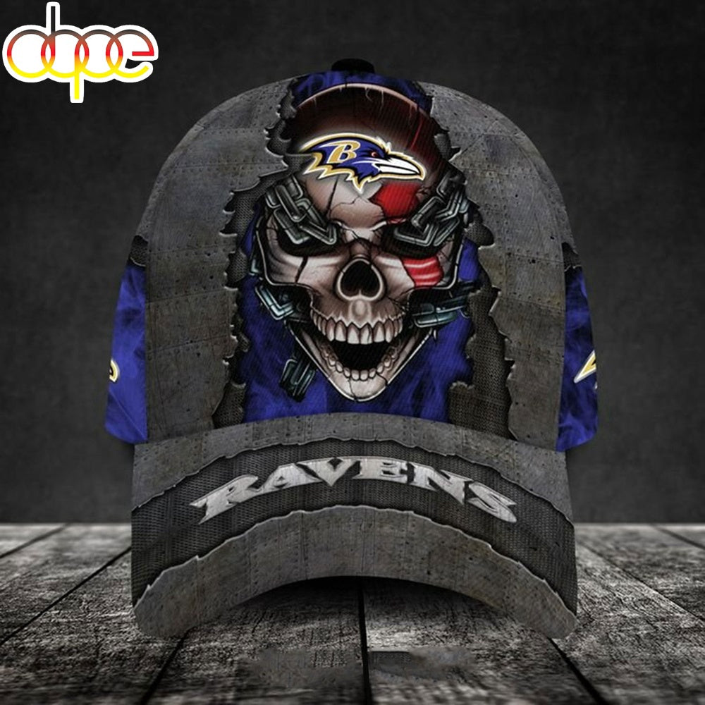 Custom Name Baltimore Ravens NFL Skull Chain Baseball Classic Cap