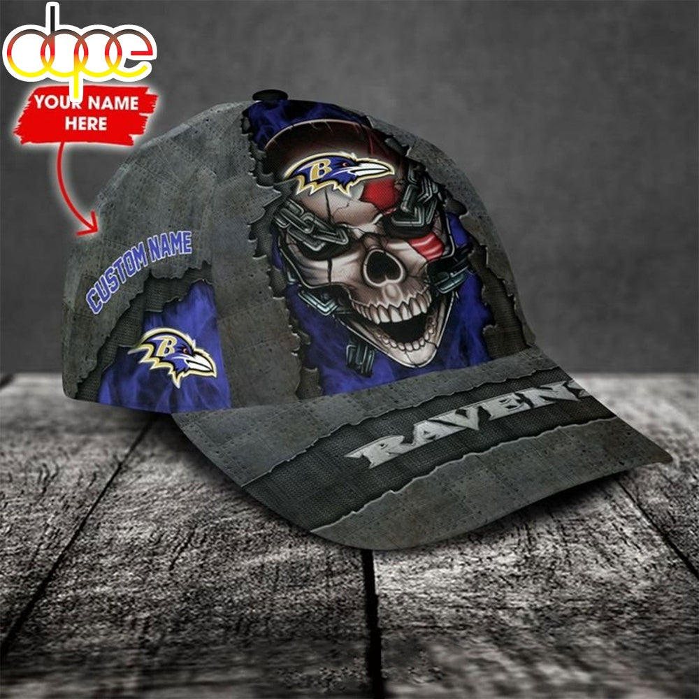 Custom Name Baltimore Ravens NFL Skull Chain Baseball Classic Cap