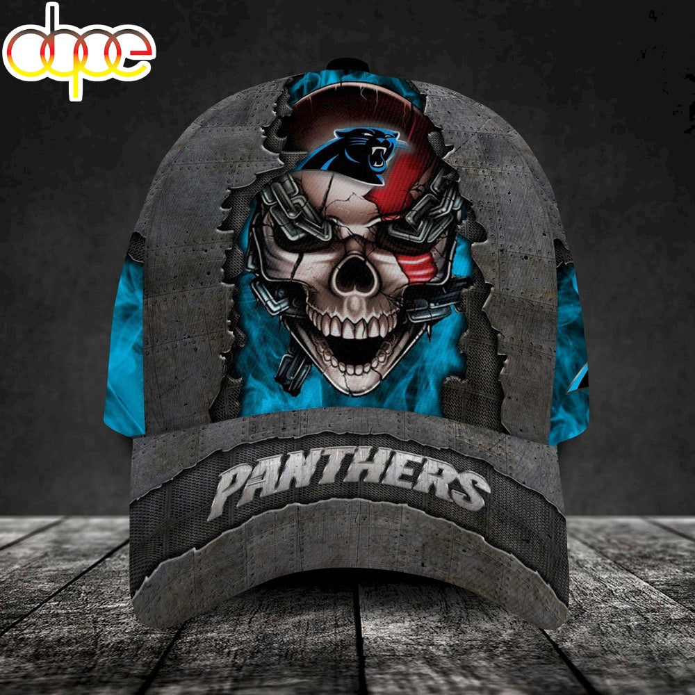 Custom Name Carolina Panthers NFL Skull Chain Baseball Classic Cap