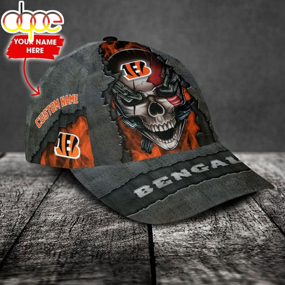 Custom Name Cincinnati Bengals NFL Skull Chain Baseball Classic Cap