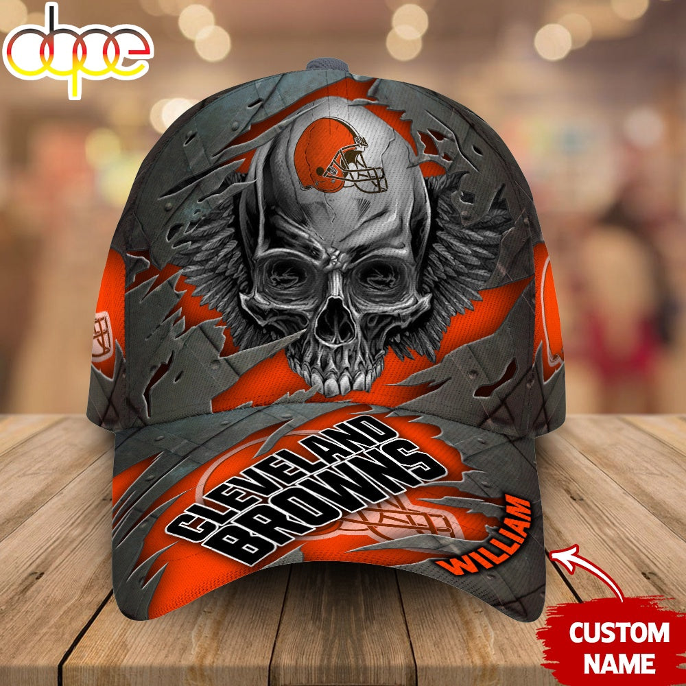 Custom Name Cleveland Browns NFL Skull Baseball Cap