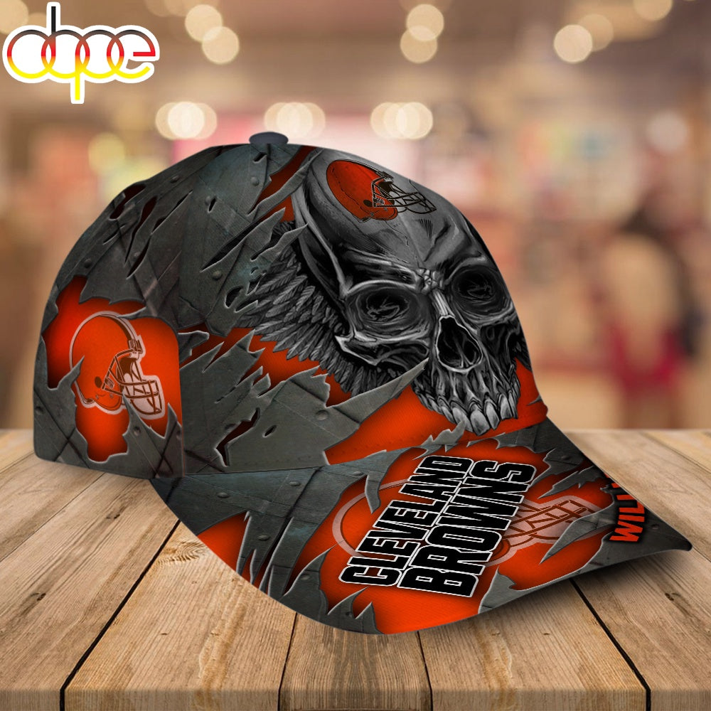 Custom Name Cleveland Browns NFL Skull Baseball Cap