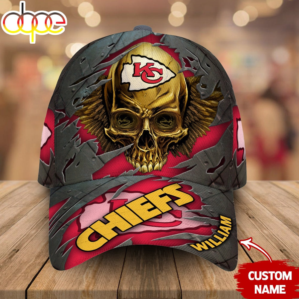 Custom Name Kansas City Chiefs NFL Skull Baseball Cap