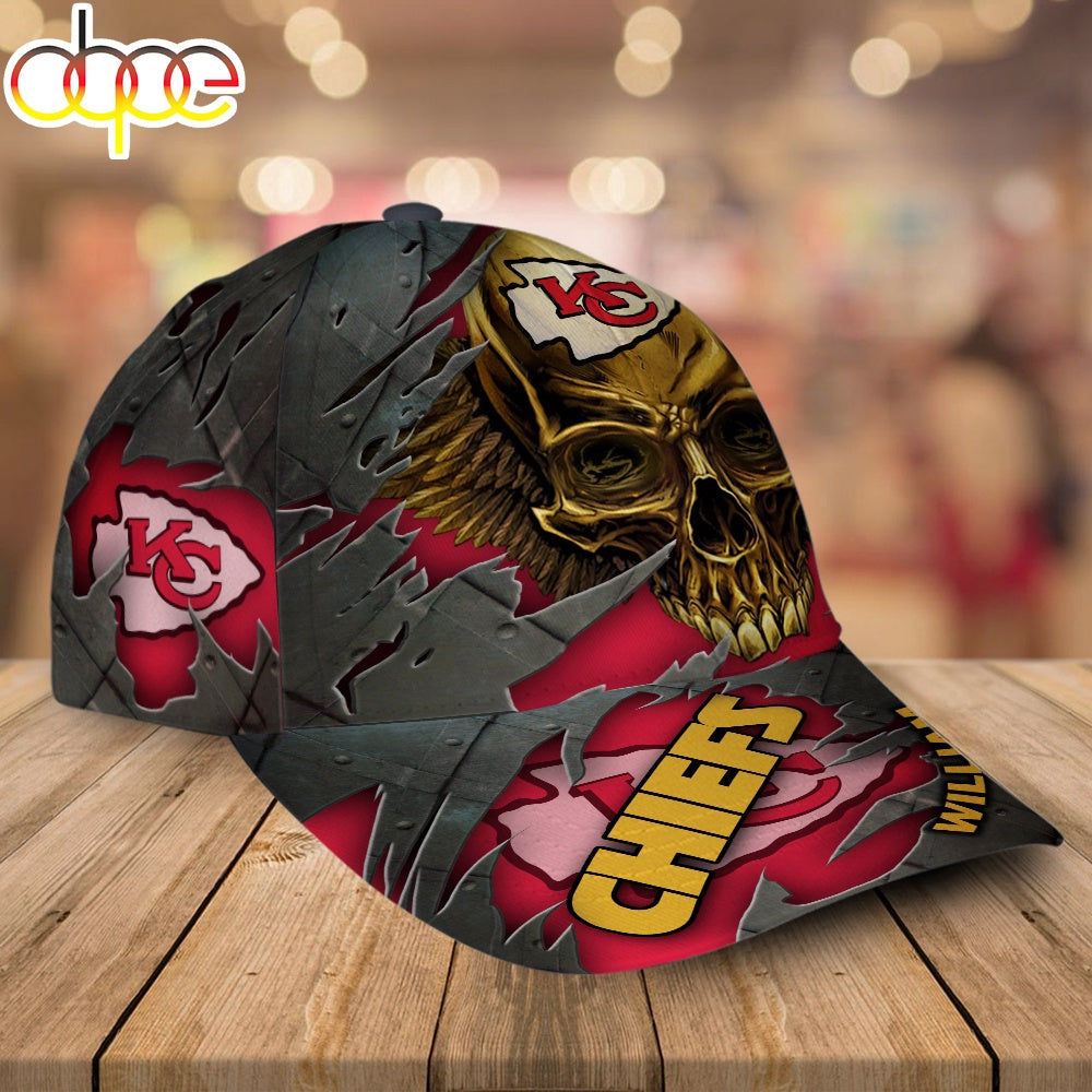 Custom Name Kansas City Chiefs NFL Skull Baseball Cap