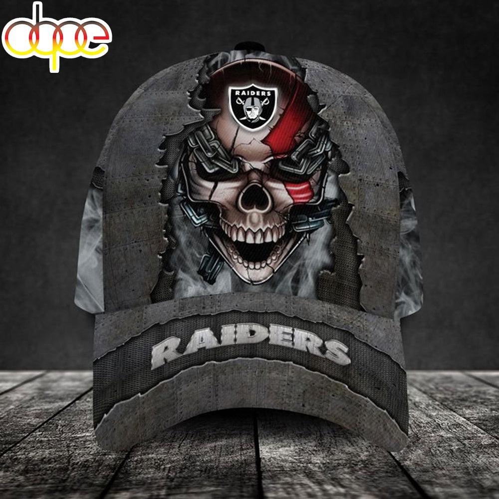 Custom Name Las Vegas Raiders NFL Skull Chain Baseball Classic Cap