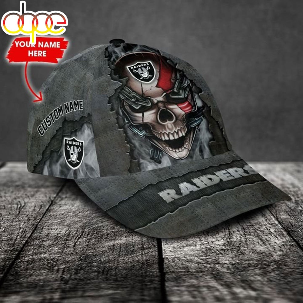Custom Name Las Vegas Raiders NFL Skull Chain Baseball Classic Cap