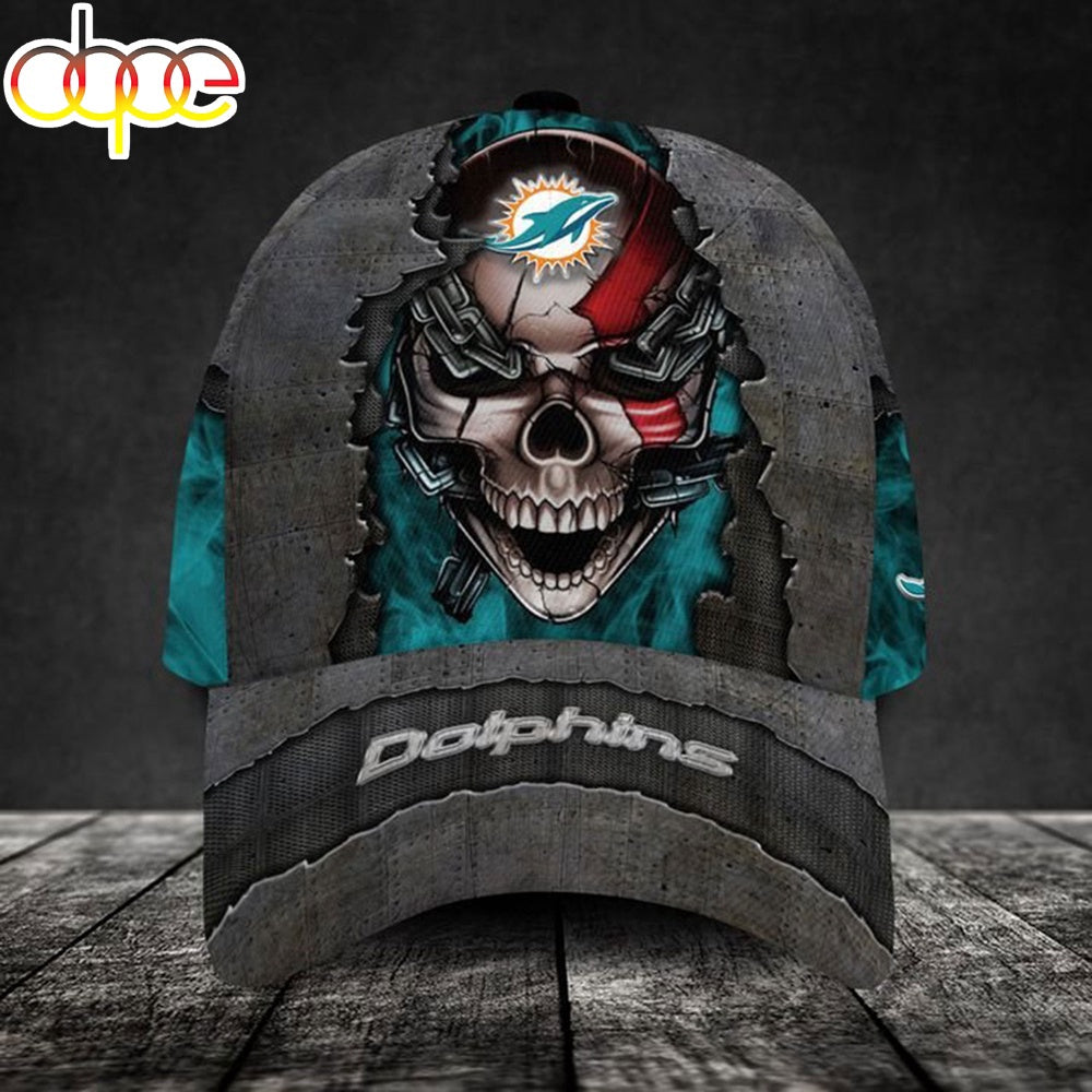 Custom Name Miami Dolphins NFL Skull Chain Baseball Classic Cap