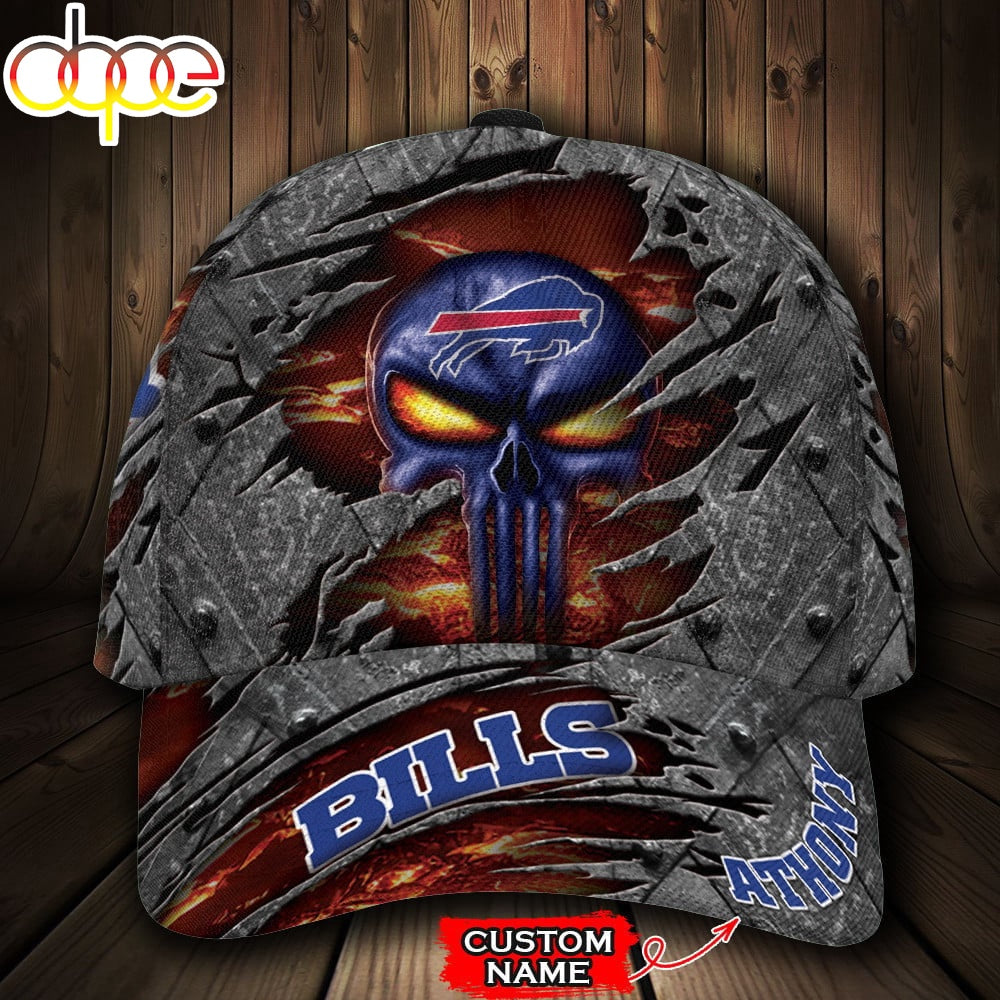 Custom Name NFL Buffalo Bills The Punisher Skull All Over Print 3D Classic Cap