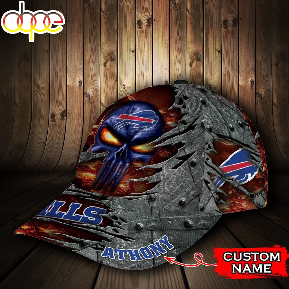 Custom Name NFL Buffalo Bills The Punisher Skull All Over Print 3D Classic Cap