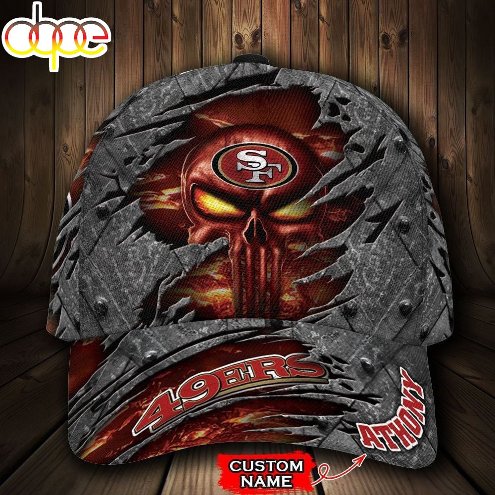Custom Name NFL San Francisco 49Ers Skull All Over Print 3D Classic Cap