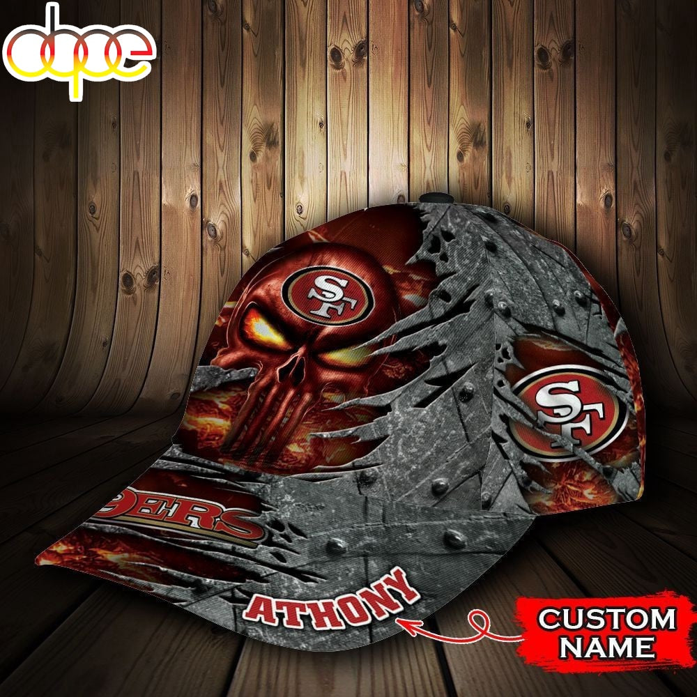 Custom Name NFL San Francisco 49Ers Skull All Over Print 3D Classic Cap