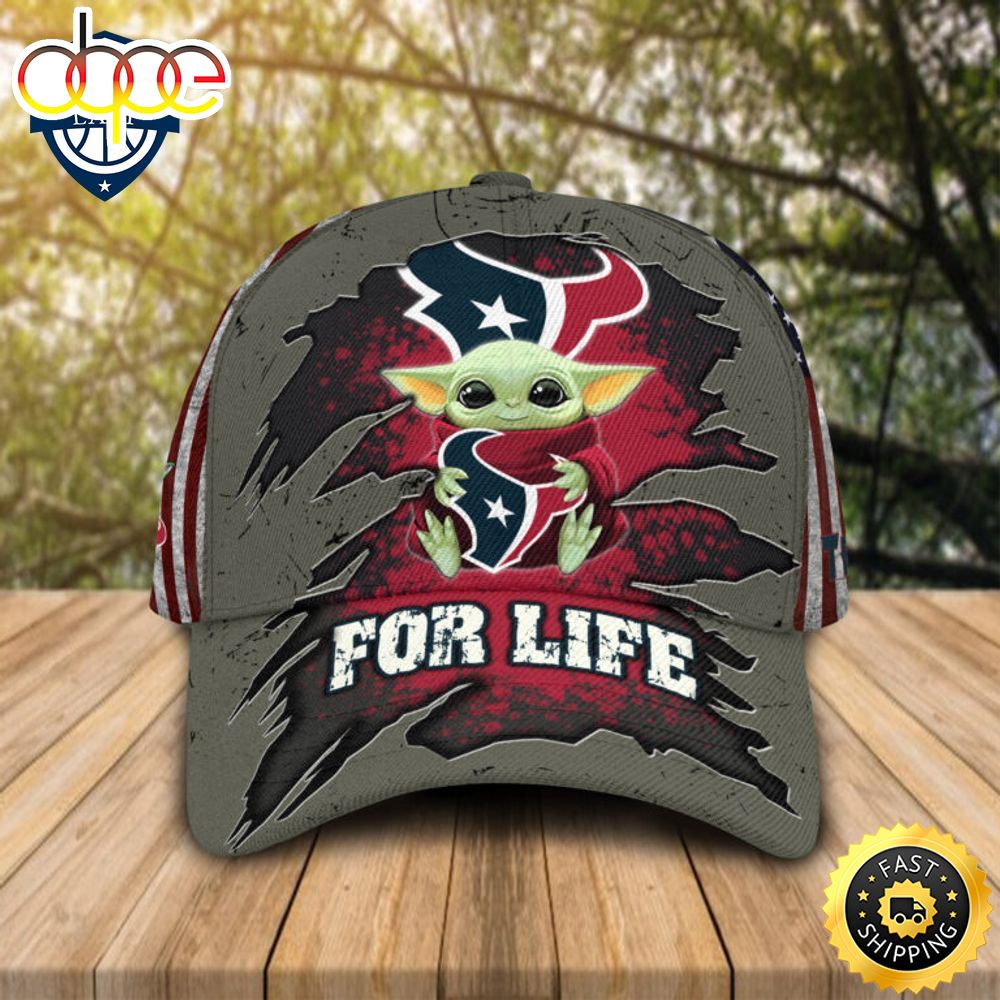 HOT Baby Yoda Hug Houston Texans Logo For Life Cap