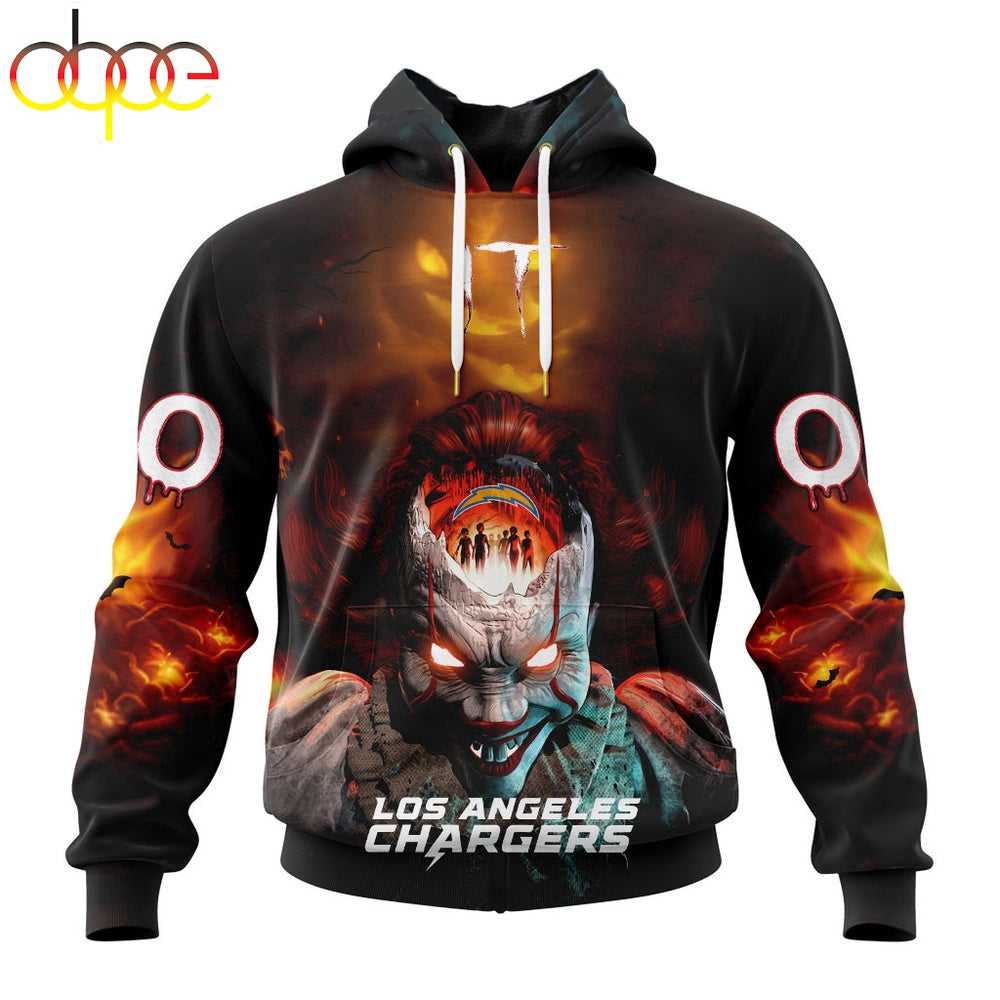 Custom Name And Number NFL Los Angeles Chargers Halloween Badut Mematikan 3D Hoodie Shirt