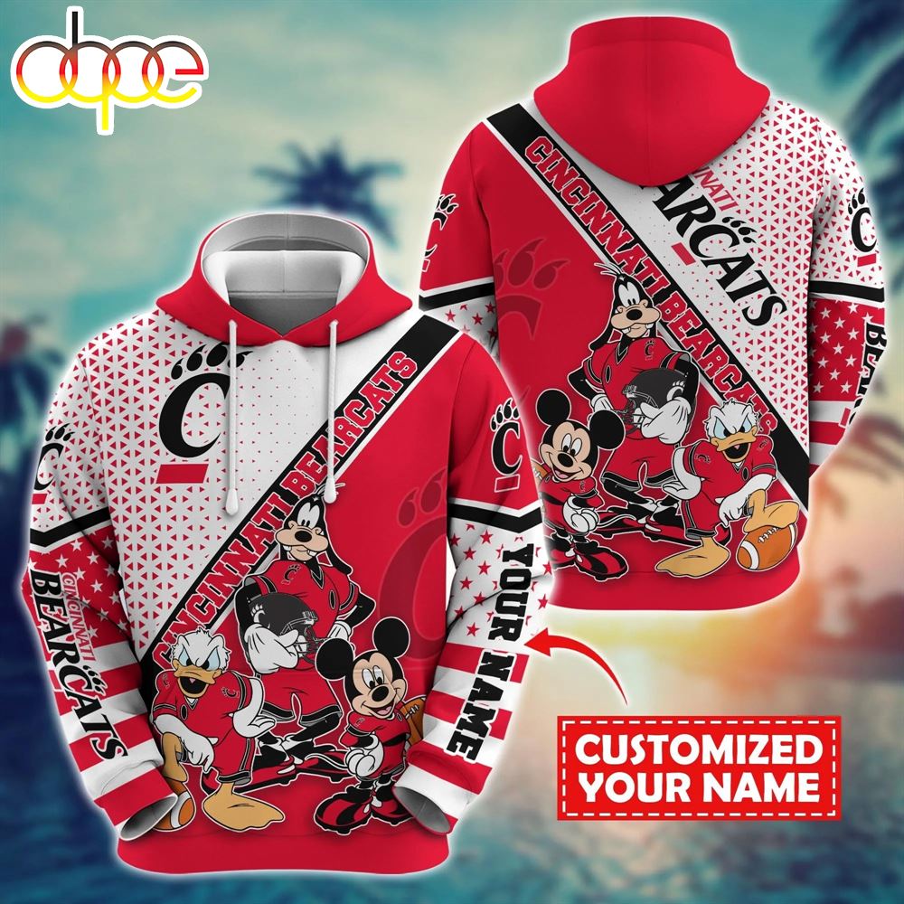 NCAA And Mickey Cincinnati Bearcats Character Cartoon Movie Custom Name Hoodie New Arrivals