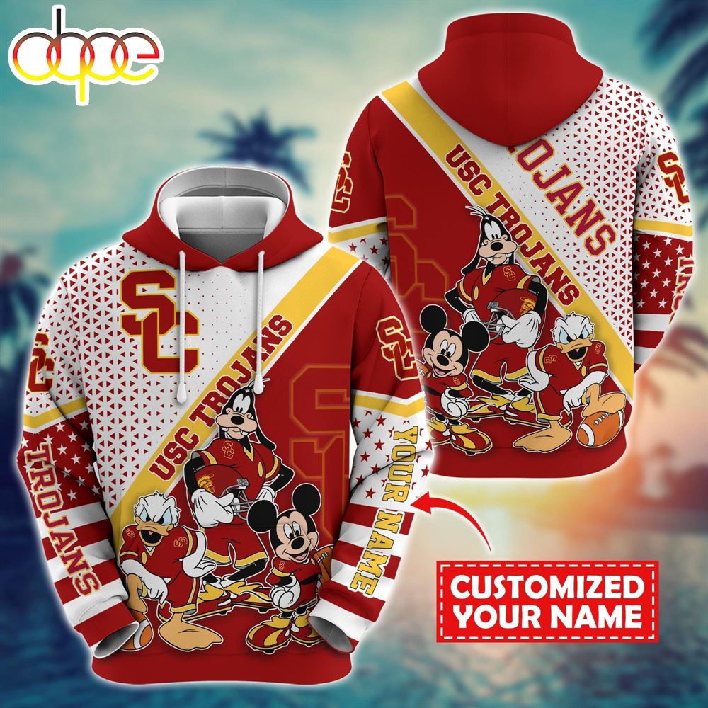 NCAA And Mickey USC Trojans Character Cartoon Movie Custom Name Hoodie New Arrivals