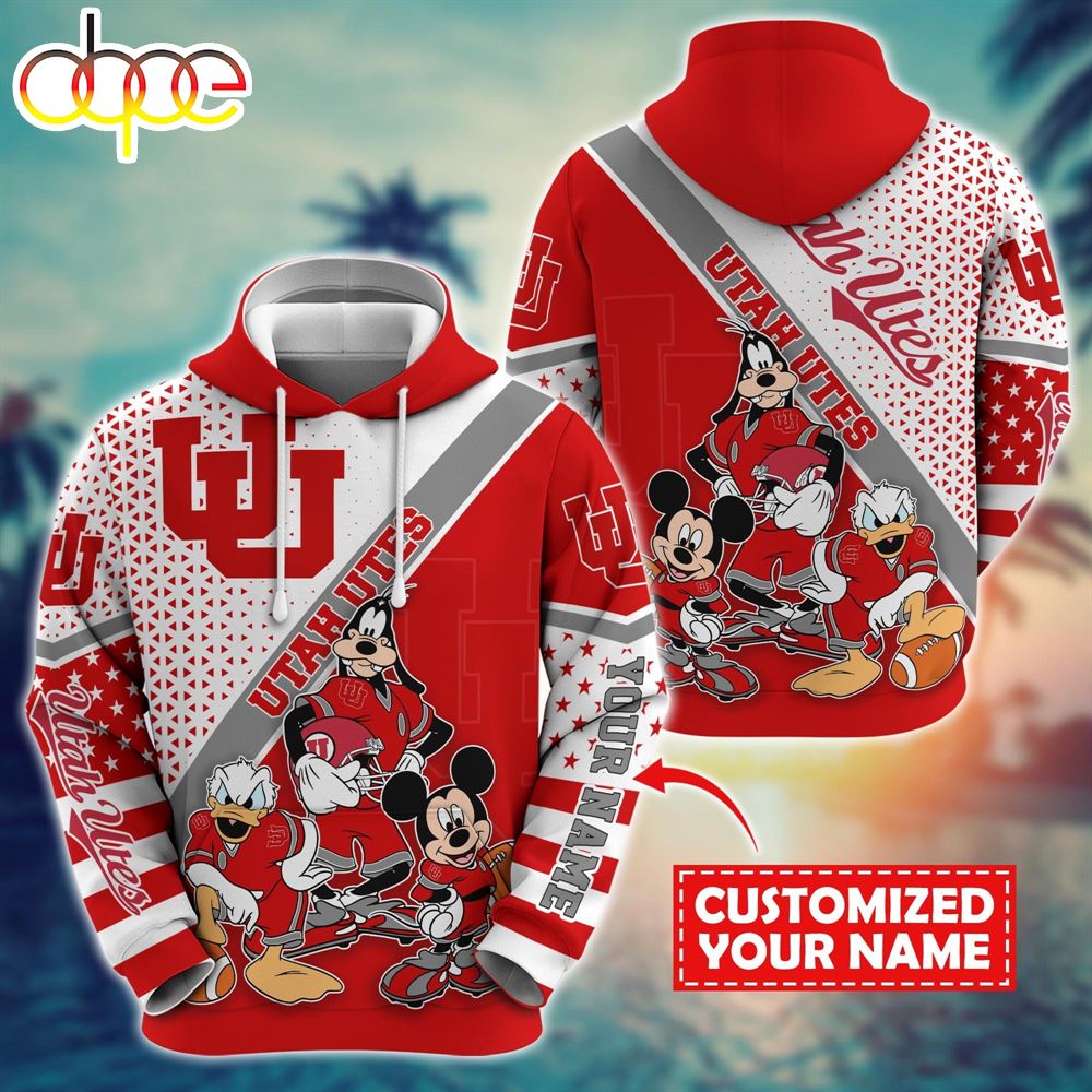 NCAA And Mickey Utah Utes Character Cartoon Movie Custom Name Hoodie New Arrivals