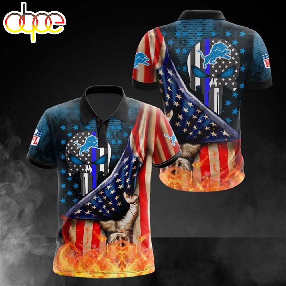 NFL Detroit Lions American Flag Polo Shirt V2