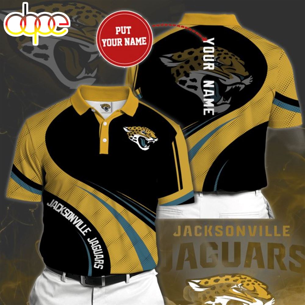 NFL Jacksonville Jaguars Custom Name Black Gold Polo Shirt