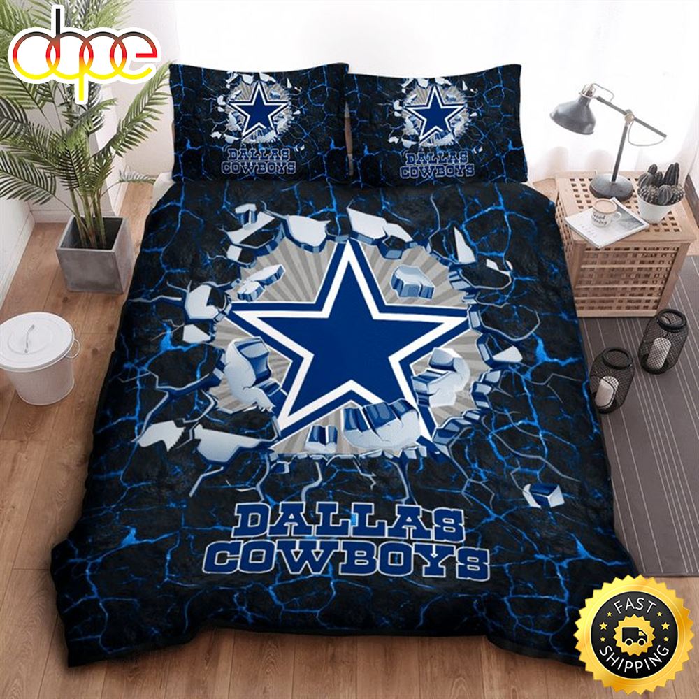 NFL Dallas Cowboys Broken Dark Blue Stone Bedding Set