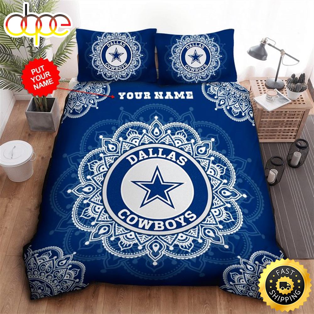 NFL Dallas Cowboys Custom Name Blue Grey Logo Center Bedding Set