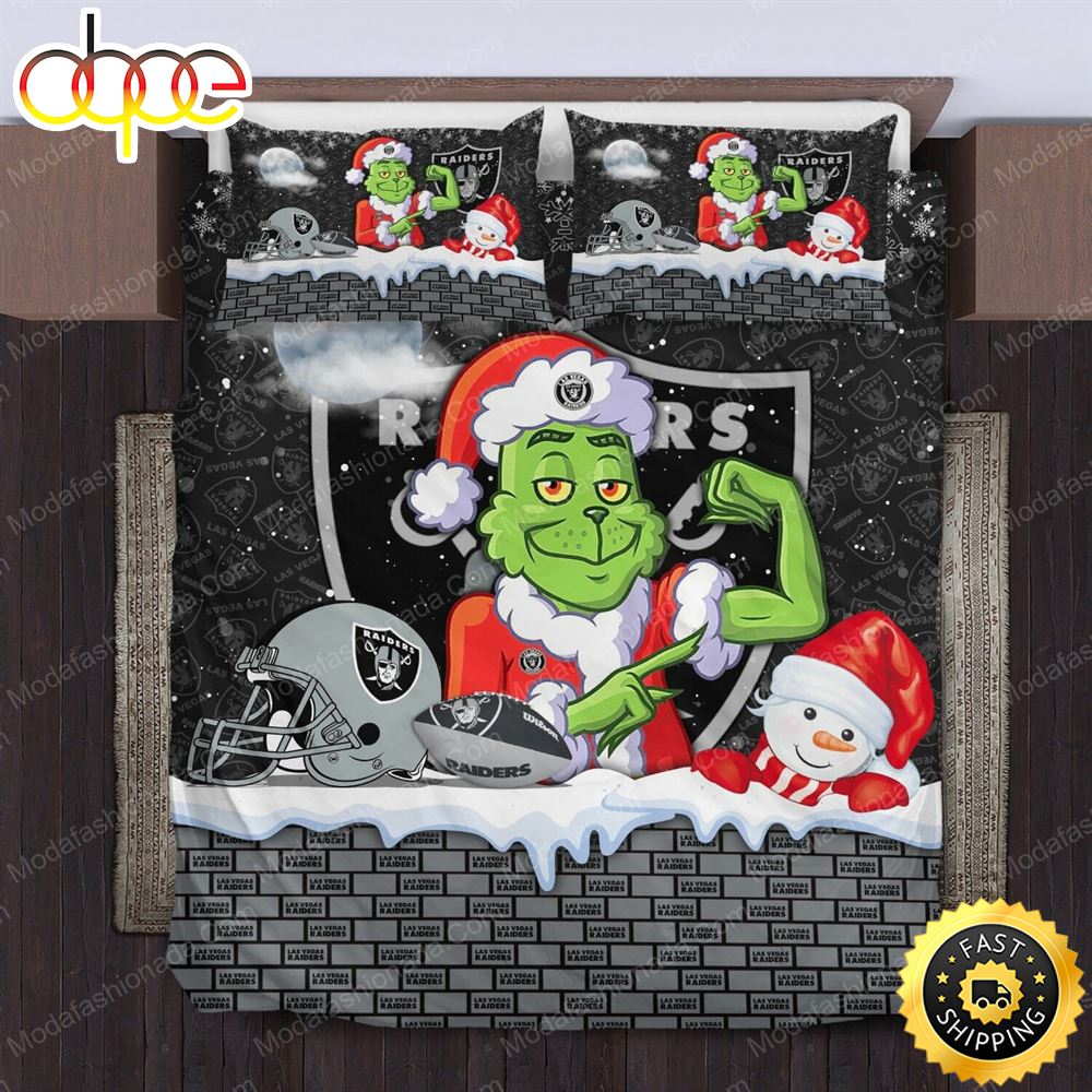 NFL Las Vegas Raiders The Grinch Christmas Bedding Set