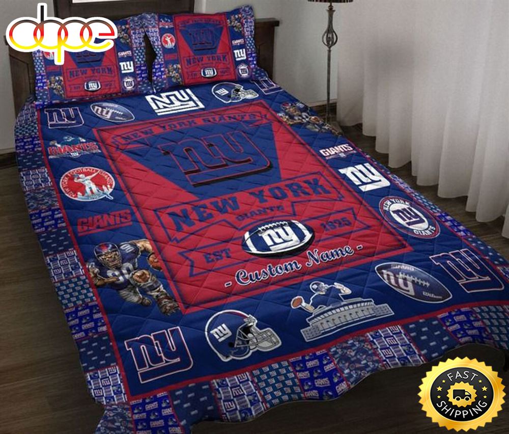 NFL New York Giants Custom Name Blue Red Bedding Set