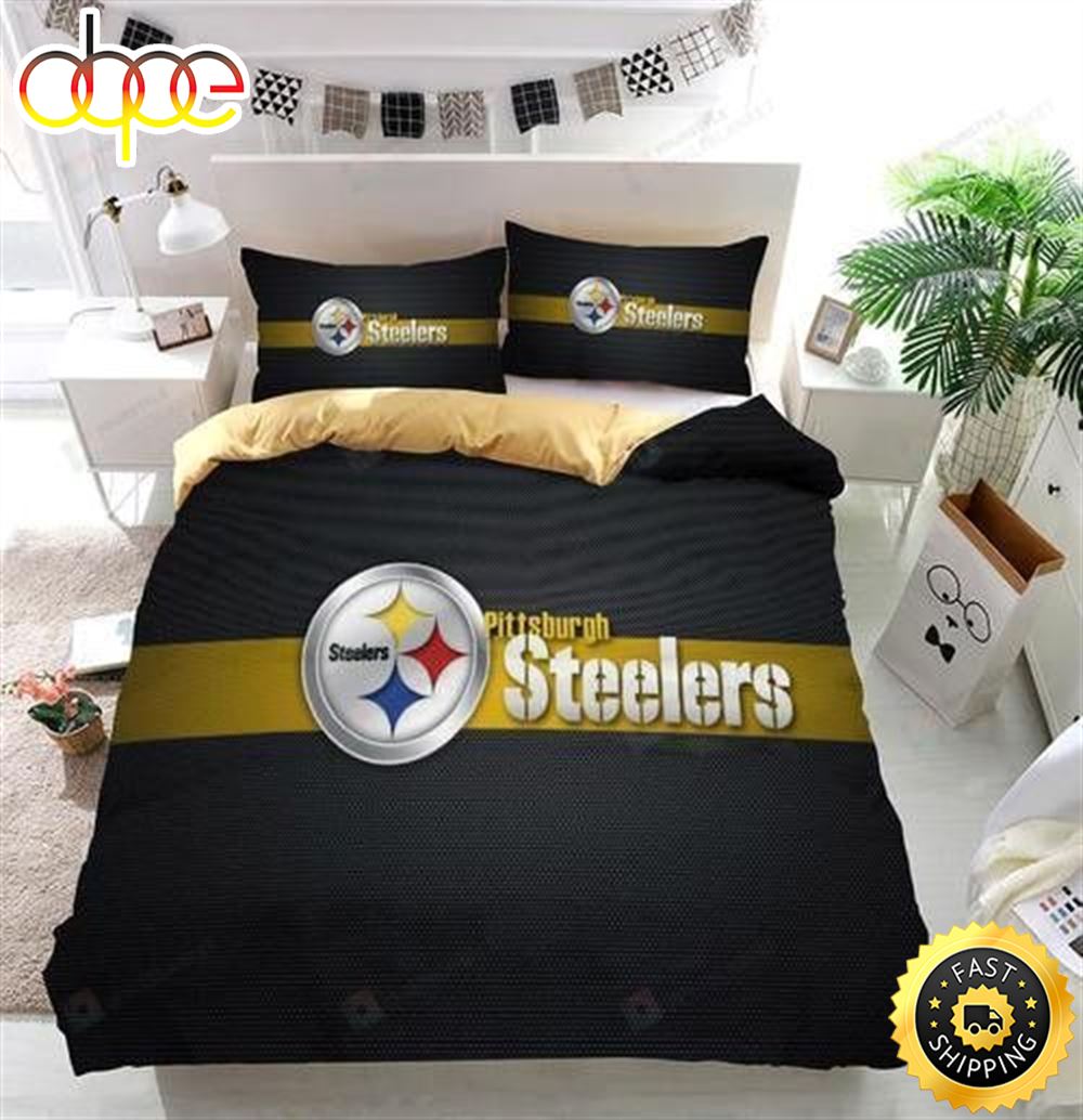 NFL Pittsburgh Steelers Black Golden Logo Bedding Set