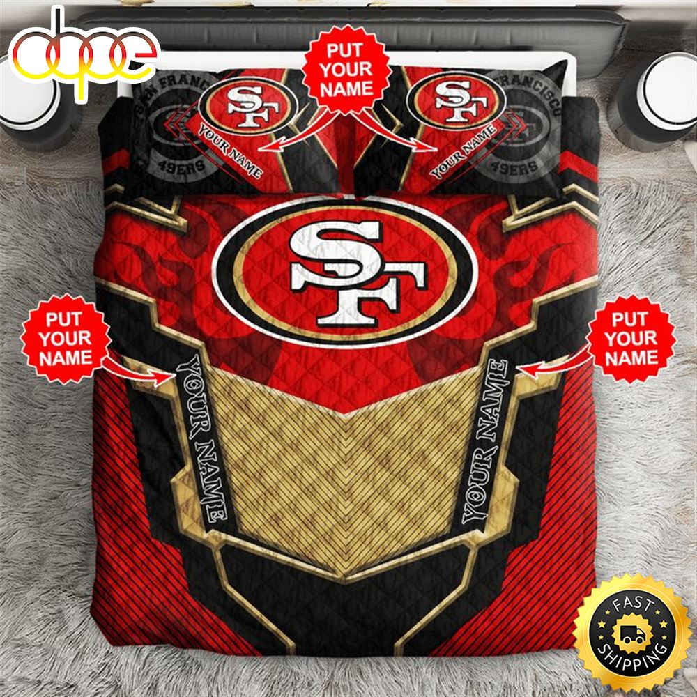 NFL San Francisco 49ers Custom Name Red Golden Black Bedding Set