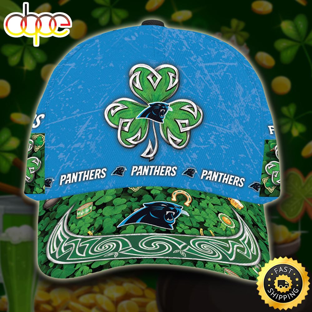 Personalized Carolina Panthers St Patrick Day All Over Print 3D Baseball Cap - Blue Green-TPH