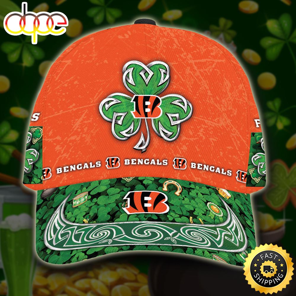 Personalized Cincinnati Bengals St Patrick Day All Over Print 3D Baseball Cap - Orange Green-TPH