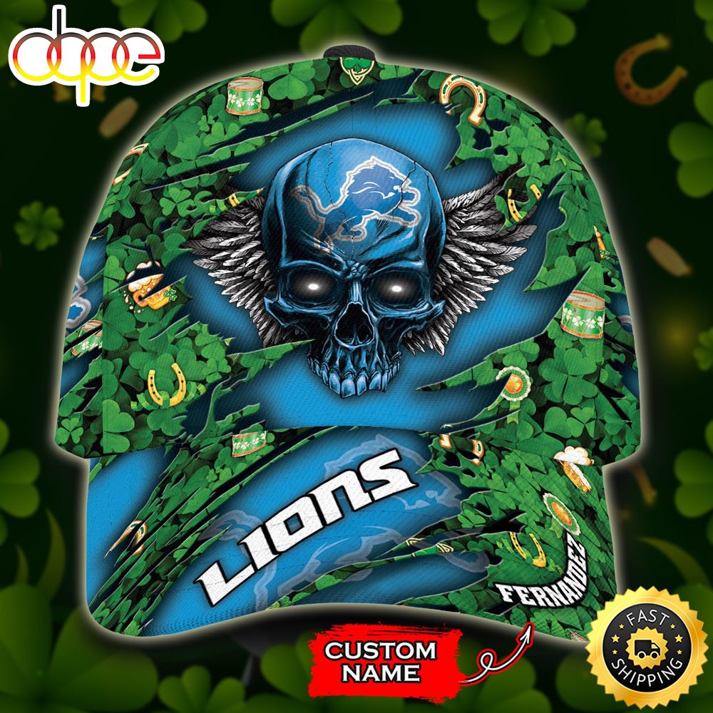 Personalized Detroit Lions St Patrick's Day Skull All Over Print 3D Classic Cap-TPH