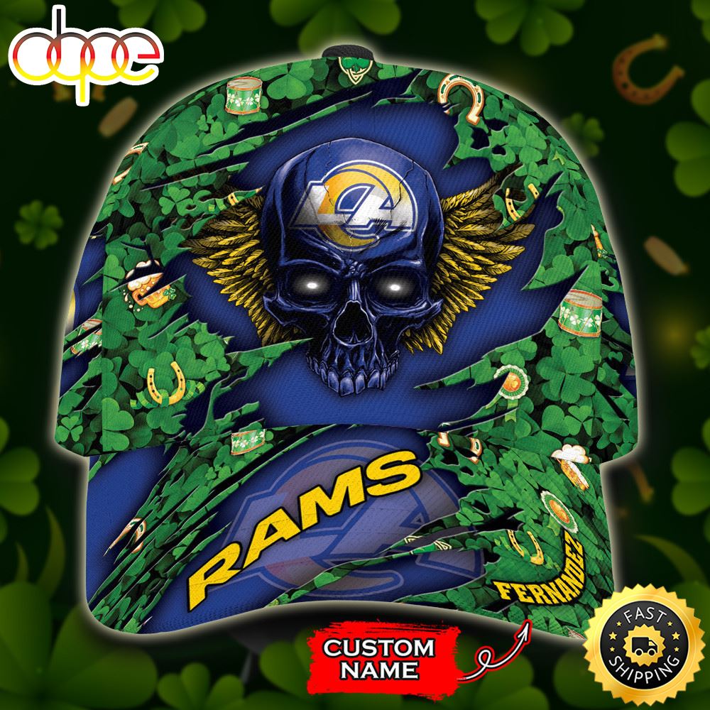 Personalized Los Angeles Rams St Patrick Day Skull All Over Print 3D Baseball Cap - Blue Green-TPH