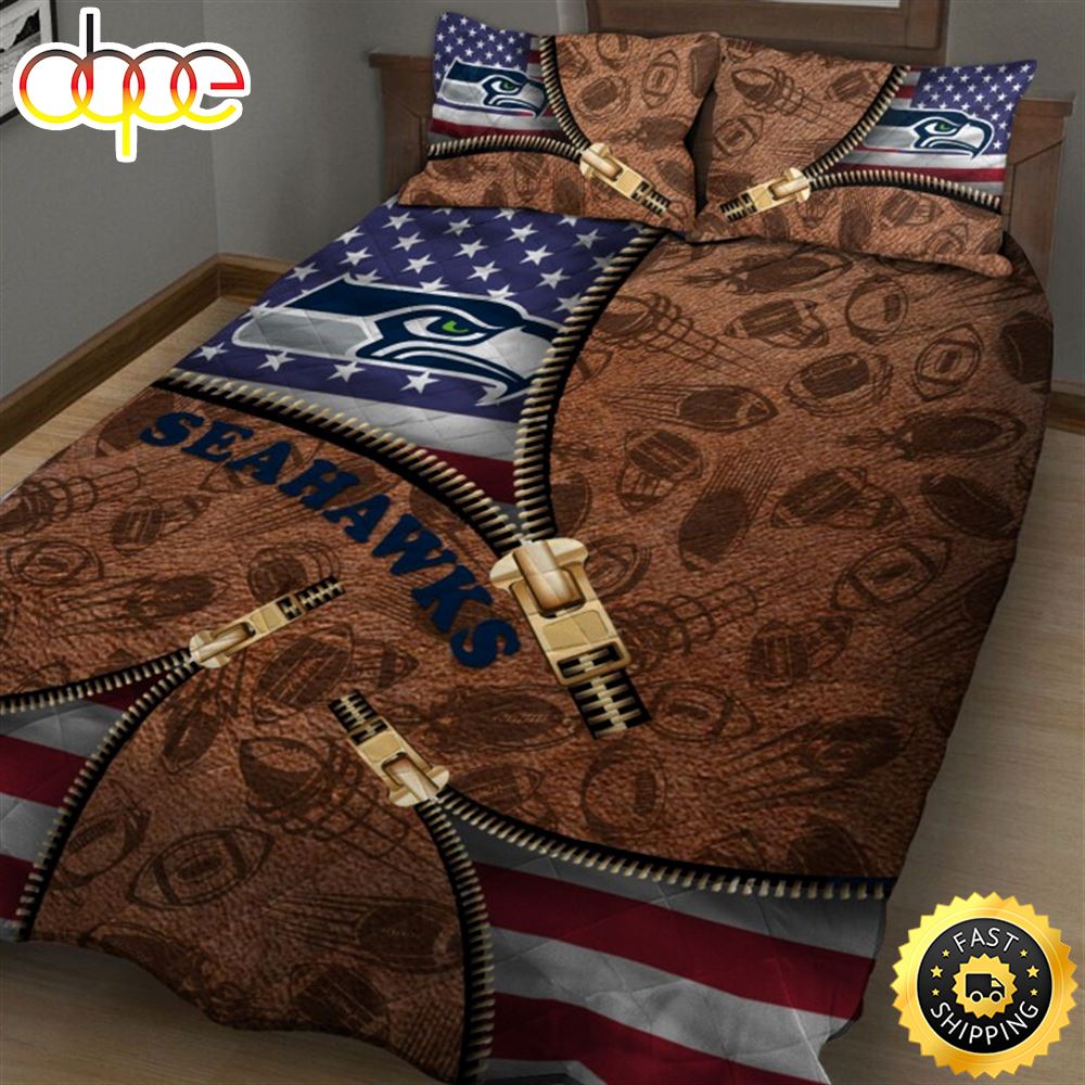 Seattle Seahawks NFL American Flag Leather Pattern Bedding Set