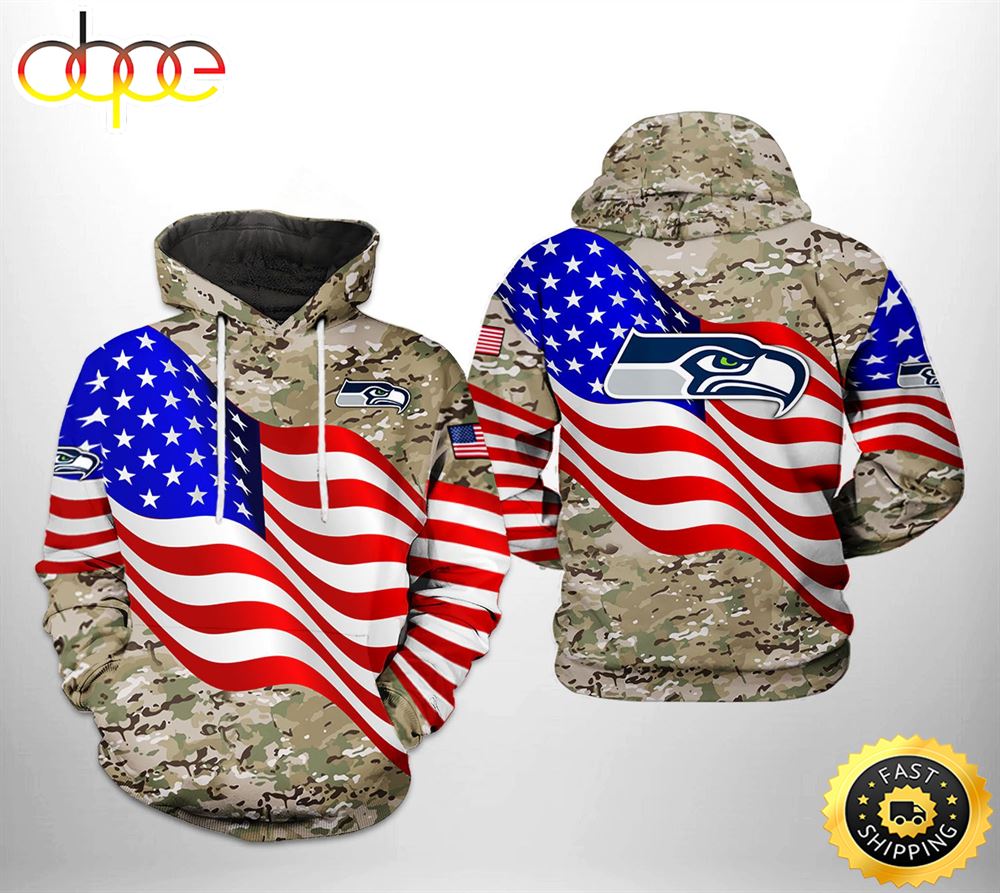 Seattle Seahawks NFL US Flag Camo Veteran Team 3D Printed HoodieZipper Hoodie