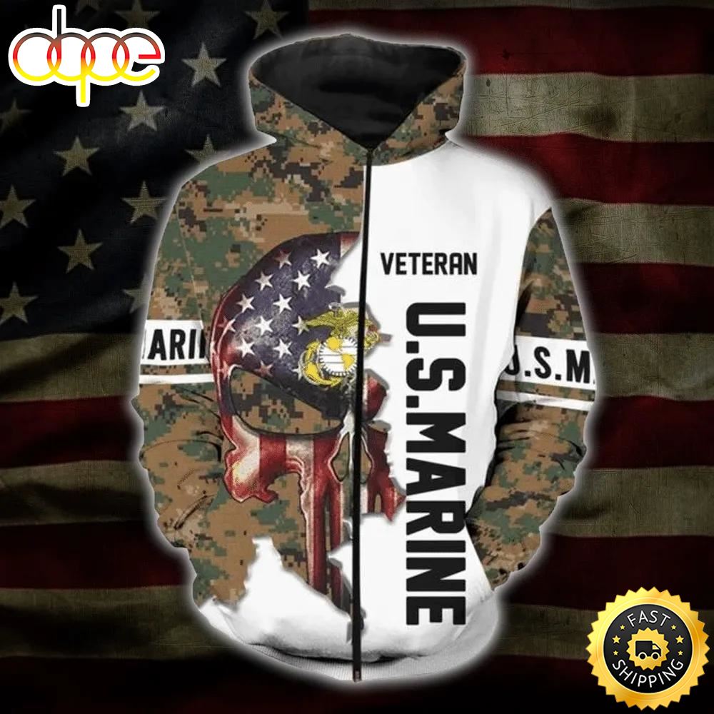 Veteran US Marine Veteran Semper Fi Skull Camouflage 3D Hoodie All Over Printed