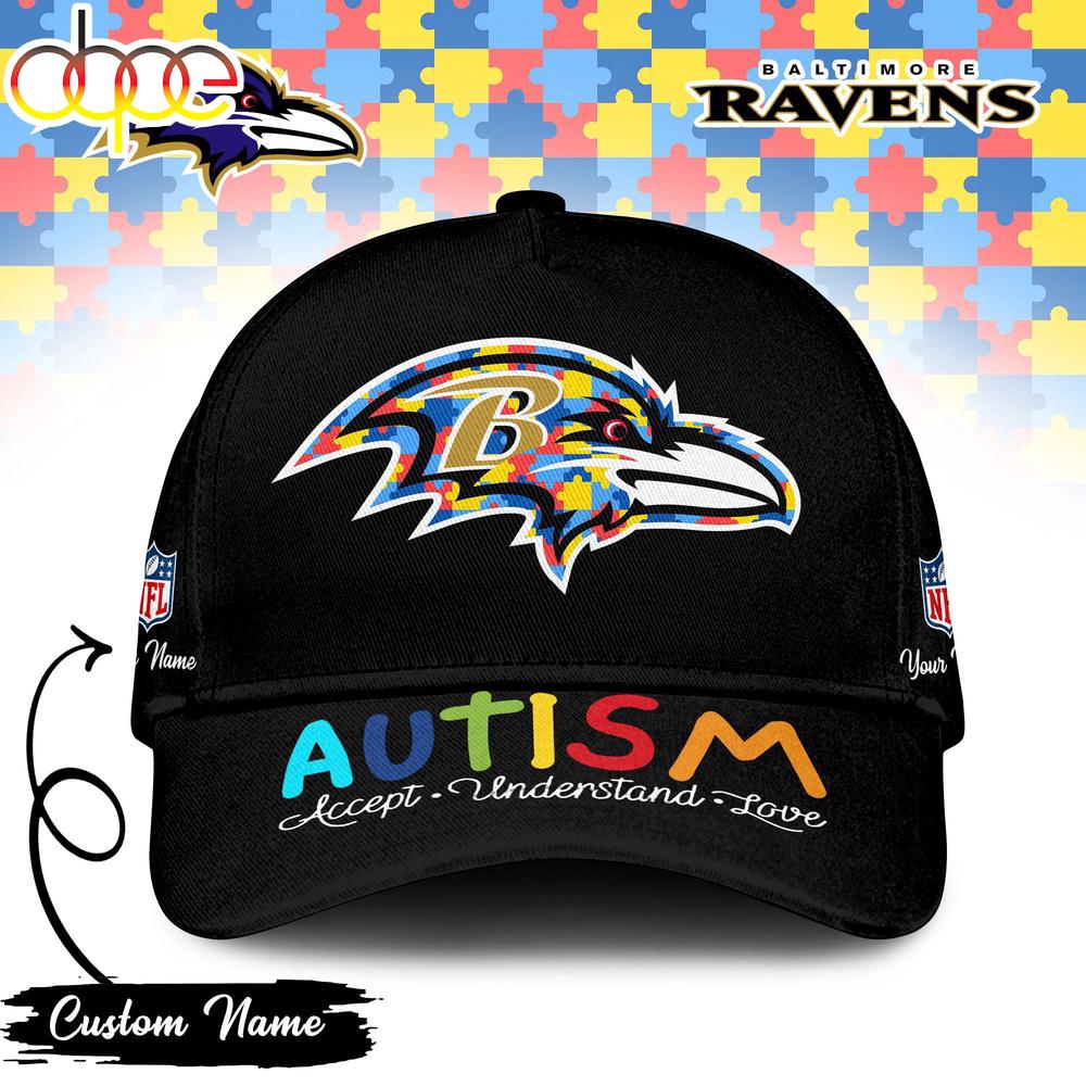 Custom Name Baltimore Ravens NFL Autism Classic Baseball Cap