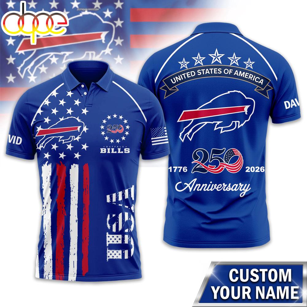 Custom Name Buffalo Bills NFL American Semiquincentennial Polo Shirt