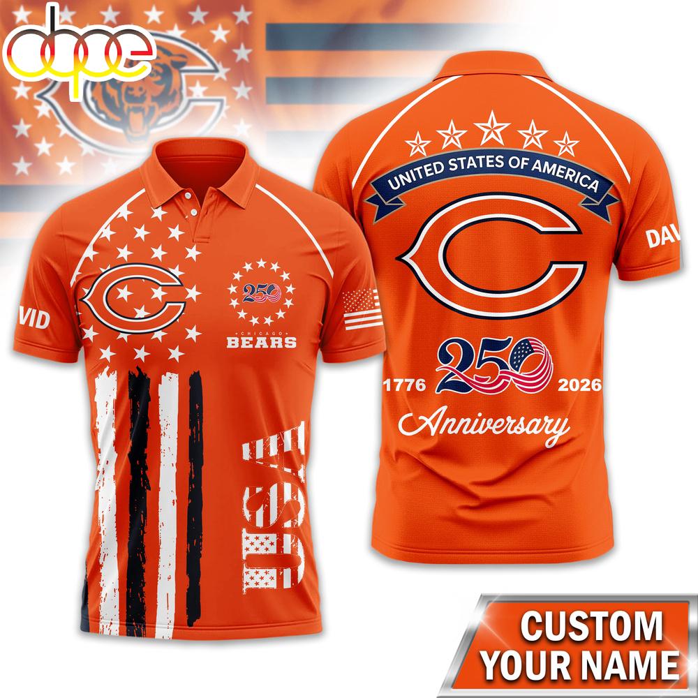 Custom Name Chicago Bears NFL American Semiquincentennial Polo Shirt