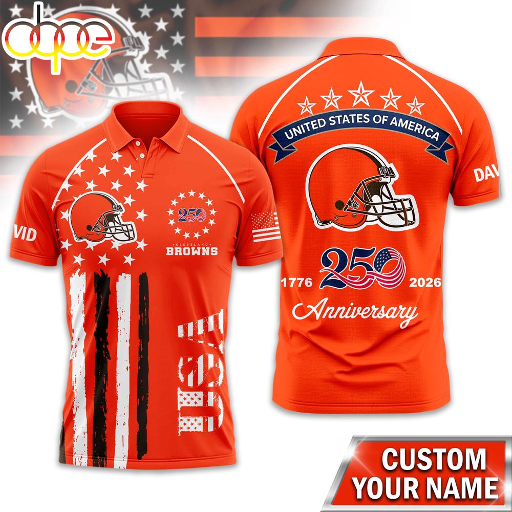 Custom Name Cleveland Browns NFL American Semiquincentennial Polo Shirt