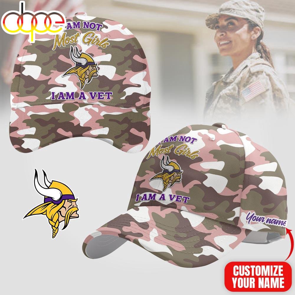 Custom Name Minnesota Vikings NFL Camo Veterans Classic Cap