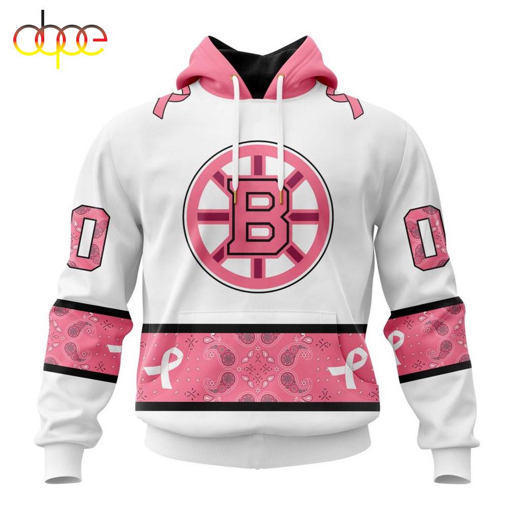 Custom Name NHL Boston Bruins In October We Wear pink Breast Cancer 3D Hoodie Shirt