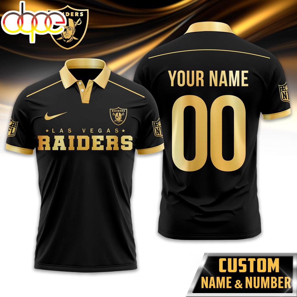 Custom Name Number Las Vegas Raiders NFL Black And Gold Polo Shirt