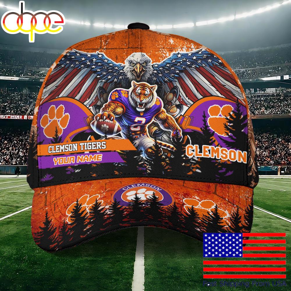 NCAA Clemson Tigers Mascot Logo Custom Name Baseball Cap  For Fans