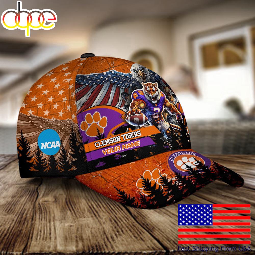 NCAA Clemson Tigers Mascot Logo Custom Name Baseball Cap  For Fans