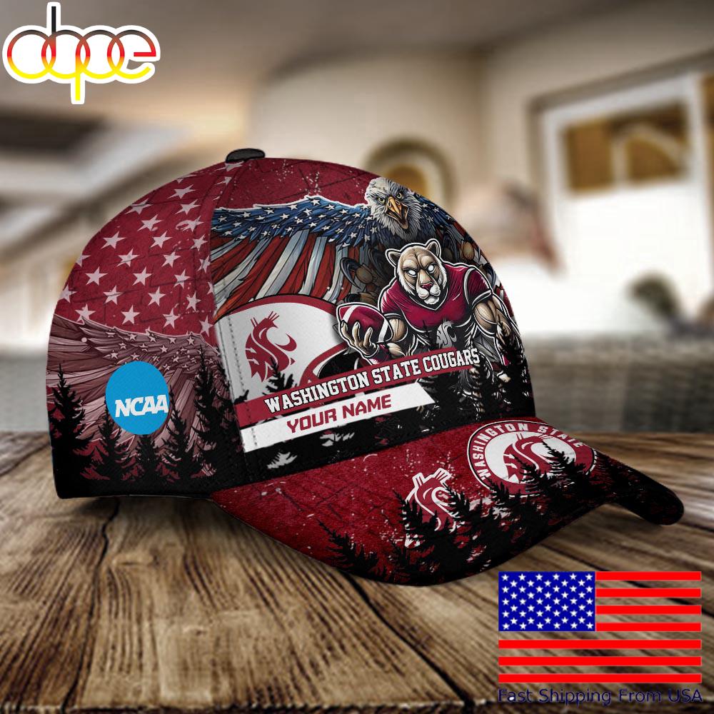 NCAA Washington State Cougars Mascot Logo Custom Name Baseball Cap  For Fans