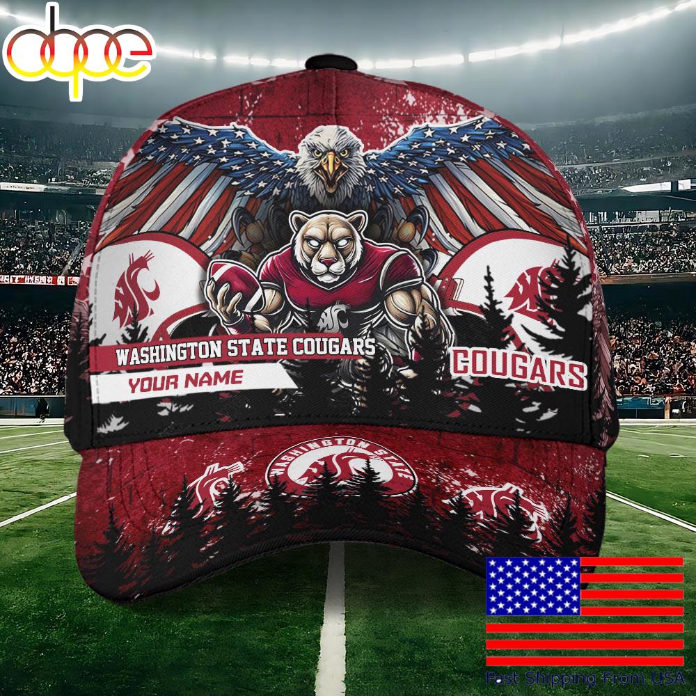 NCAA Washington State Cougars Mascot Logo Custom Name Baseball Cap  For Fans