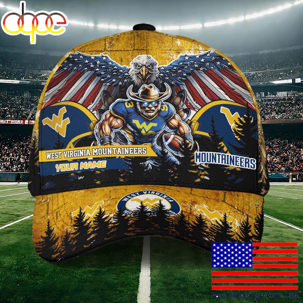 NCAA West Virginia Mountaineers Mascot Logo Custom Name Baseball Cap  For Fans
