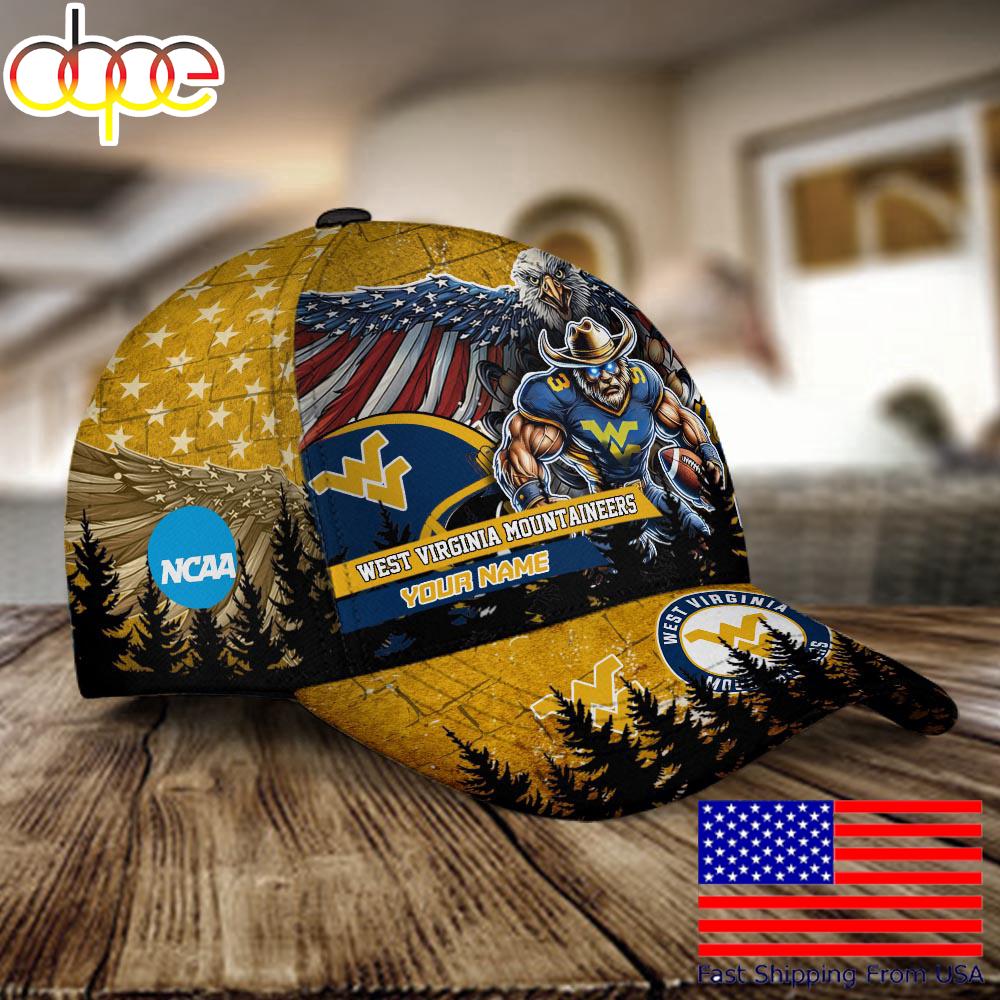 NCAA West Virginia Mountaineers Mascot Logo Custom Name Baseball Cap  For Fans