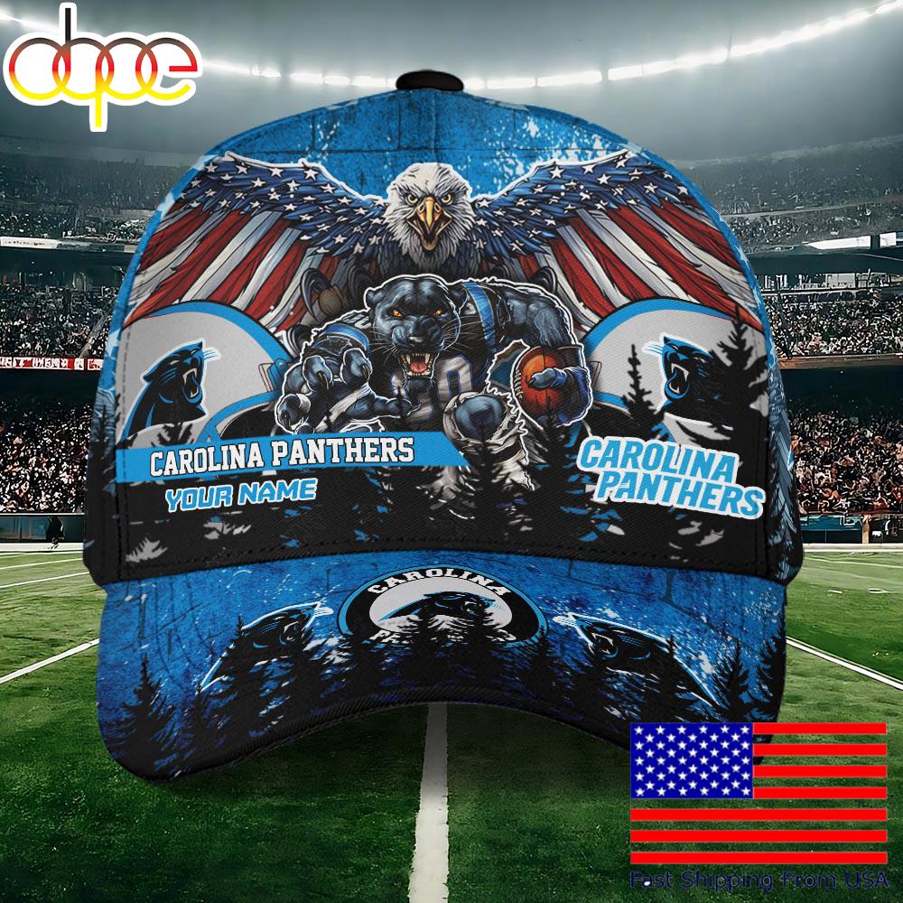 NFL Carolina Panthers Mascot Logo Custom Name Baseball Cap  For Fans