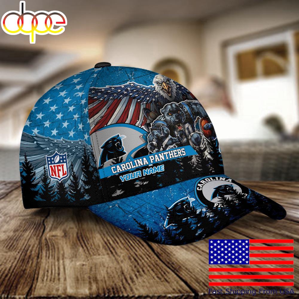 NFL Carolina Panthers Mascot Logo Custom Name Baseball Cap  For Fans